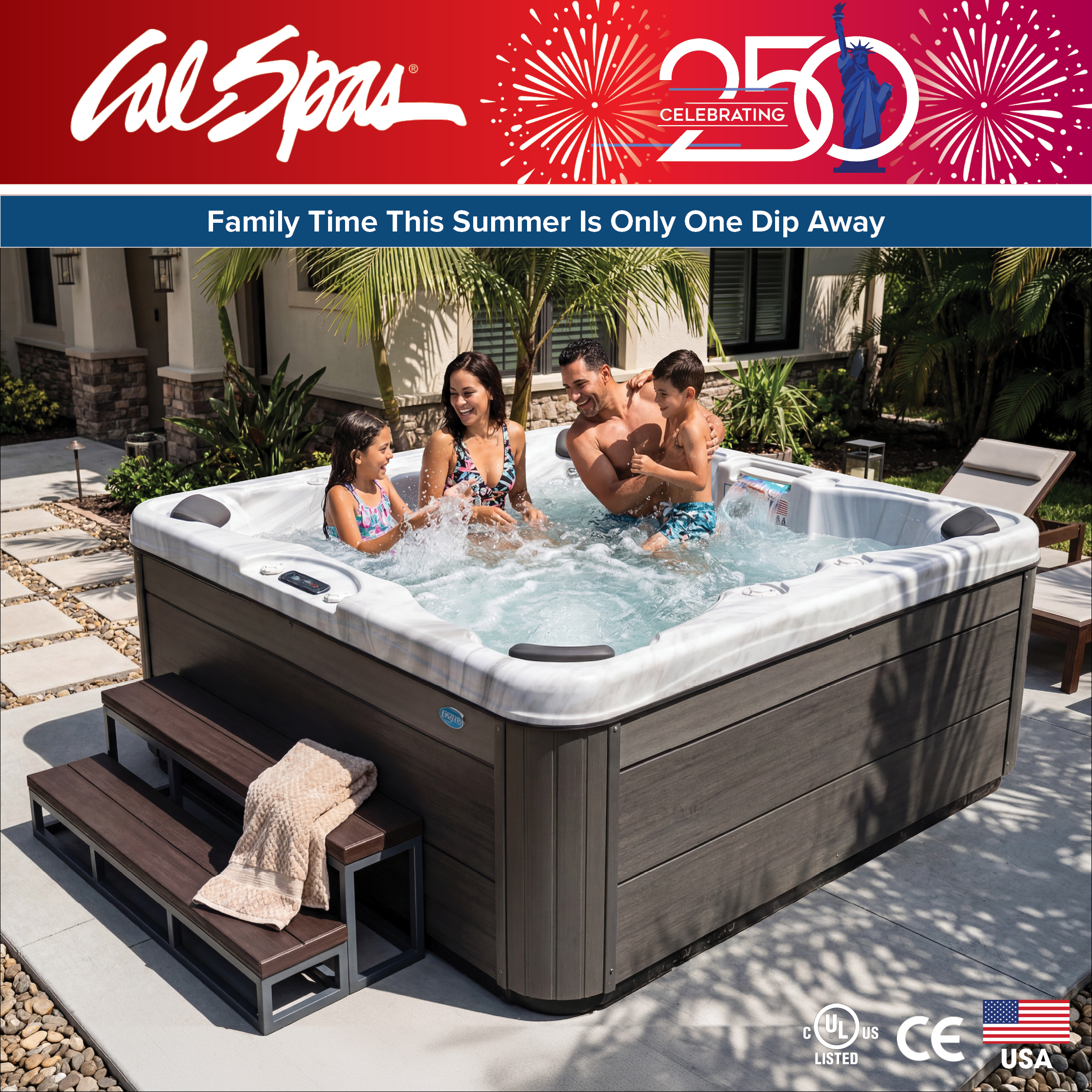 Calspas hot tub being used in a family setting - Palm Bay